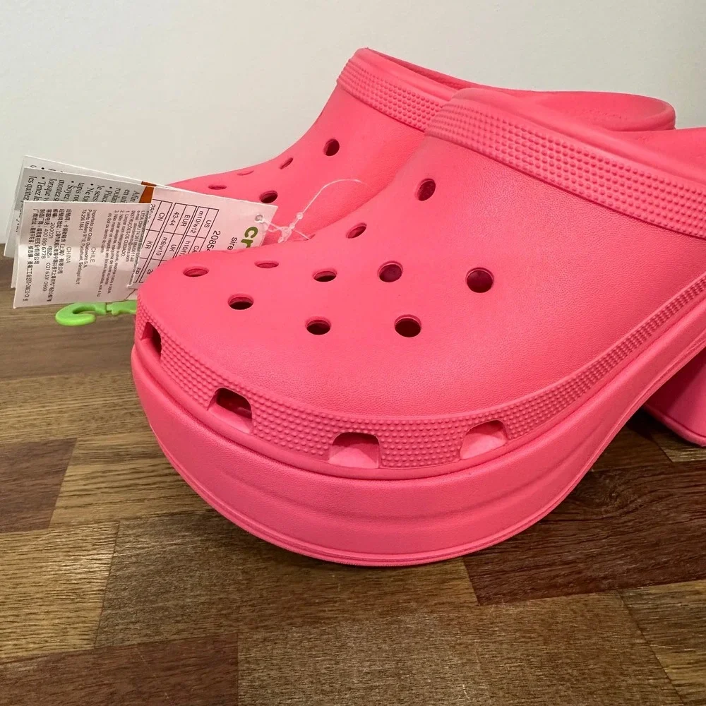 CROCS Womens Siren Clogs 12 Hot Pink Rubber Platform Heel Closed Toe Chunky - Picture 3 of 6